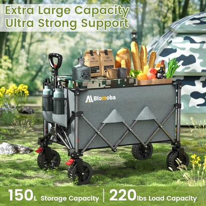 Blomoba Collapsible Wagon Cart, 150L Foldable Wagon with Wide Wheels, Grey - color: Gray, size: Large Without Tailgate
