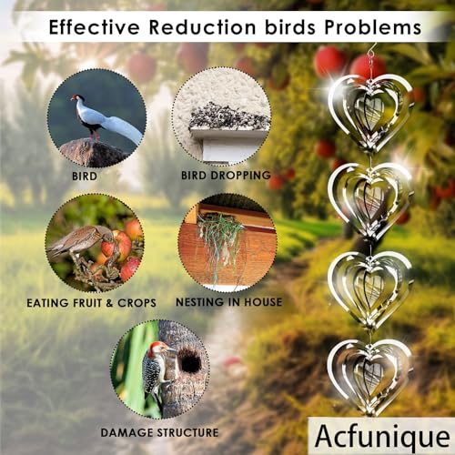 Bird Deterren for Outside Patio,Bird Scare Devices Discs Reflectors Stainless Steel Wind Spinners Reflective Heart Metal Bird Repellen to Keep Birds Away Porch Garden Yard Sparkly Double Side