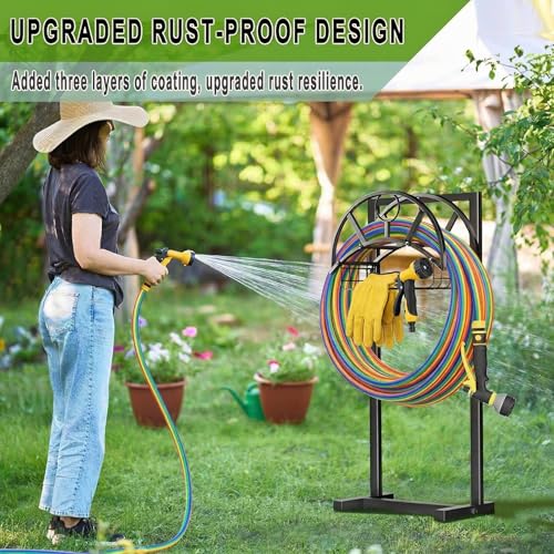 Garden Hose Holder with Basket & 4-Spike Base