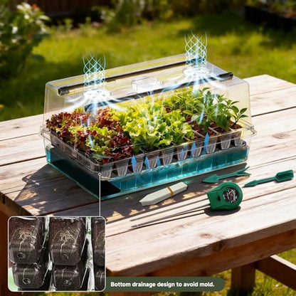 Adawook Self-Watering Seed Starter Tray with Grow Lights, Seed Starter Kit, Full Spectrum Grow Light for Seed Starting, Timing Set, Germination Tray Grow Kits with High Humidity Domes