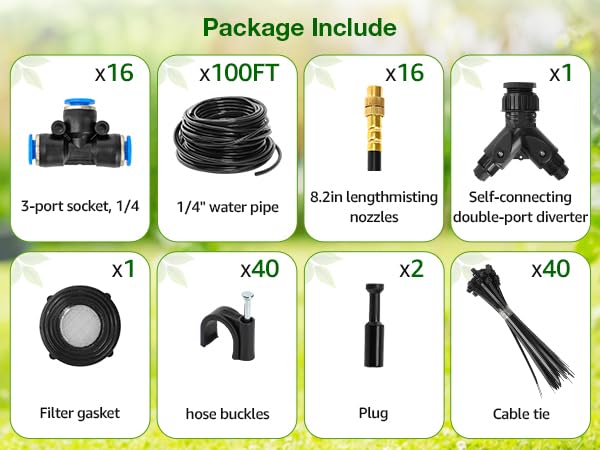 Bluepro 100FT Drip Irrigation System with 360° Adjustable Copper Nozzles - size: 100FT