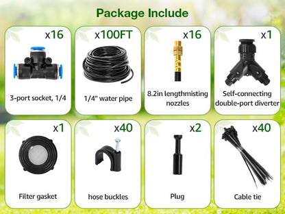 Bluepro 100FT Drip Irrigation System with 360° Adjustable Copper Nozzles - size: 100FT
