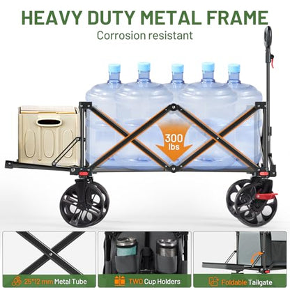 Timber Ridge 47" L Collapsible Folding Wagon with Tailgate & Brake, - color: Gray, size: 250L
