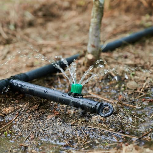 M METERXITY 100-Pack 360 Degree Adjustable Irrigation Dripper, 1/4 Inch Barbed Emitter Drip Sprinklers for Garden/Greenhouse/Flower Bed/Watering System, Anti-Clogging Emitters [Black] - color: Black
