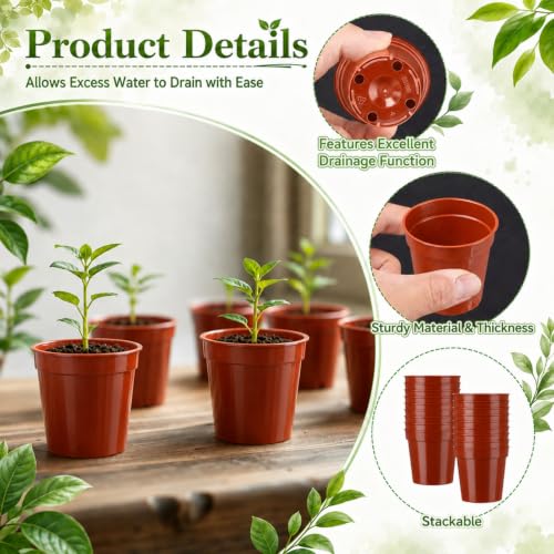 240 Pack 2 Inch Nursery Pots, Mini Plastic Plant Pots for Seedlings(Brown) - color: Brown
