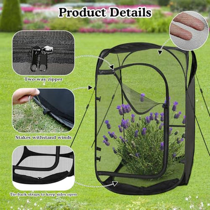 24"x24"x36" Pop Up Mesh Plant Covers, Insect Barrier Plant Enclosure - color: Black