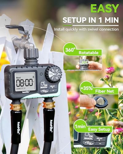 RAINPOINT Water Timer for Garden Hose - 2 Zone Sprinkler Timer with Rain Delay/Manual Watering/Automatic Irrigation for Yard Lawn - color: Blue