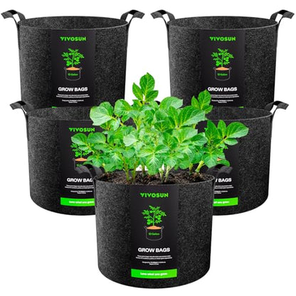 VIVOSUN 5-Pack 10 Gallon Plant Grow Bags Fabric Pots with Handles - color: Black, size: 10 Gallons