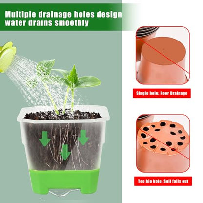 20Pcs Nursery Pot Planters Variety Pack, Reusable Clear Plastic and Silicone Square Pots with Drainage for Seedlings and Flower Plants (Green) - color: Green