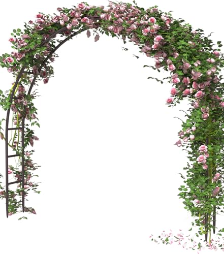 Queension Metal Arch Backdrop Stand 7Ft Wide 7.7Ft High, Wedding Arch Frame for Wedding Decorations, Balloon Arch Stand with Base for Ceremony, Outdoor Garden Arch Trellis for Climbing Plants, Black - color: Black, size: 7.7FT