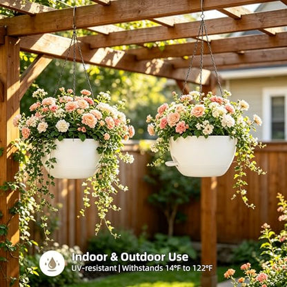 12" Self Watering Hanging Planters with Chains, White, 2 Pack - color: White, size: 2 pack 12 inches
