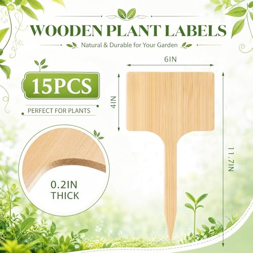 Hicarer 15 Pcs 11.74" x 6" Extra Large Bamboo Garden Markers, Natural Wood T-Type Large Tall Plant Labels for Herbs, Flowers & Vegetables – Easy to Read Full-Size Tags for Garden Outdoor - color: Solid Wood Style, size: 11.74" X 6"