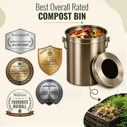 Epica Kitchen Compost Bin for Kitchen Countertops, 1.3 Galllon - Bronze - color: Bronze