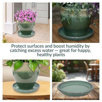 Sunnydaze 12" Ceramic Plant Saucers for Planters, 2pk, Seafoam - color: Seafoam, size: 12 in