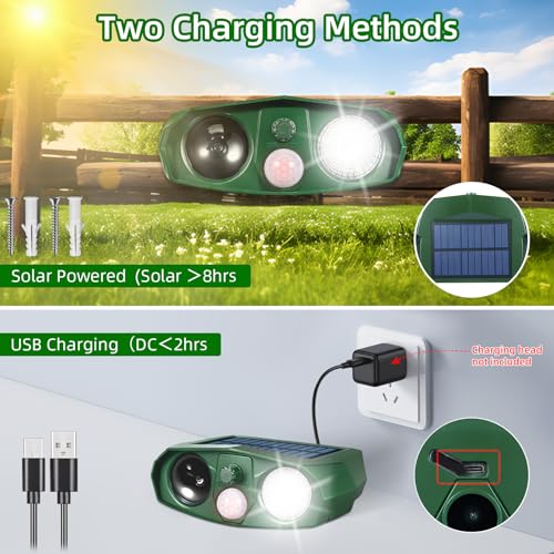 Solar Animal Repellent Outdoor, Ultrasonic Garden Deterrent with Motion Sensor for Cats Squirrels and Rodents, Waterproof Motion Activated Pest Defense Stake for Yard, 110° PIR Wide Angle