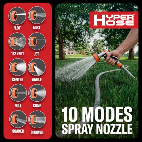 Heavy-Duty Metal Garden Hose Nozzle Sprayer- 316 Stainless Steel - High-Pressure 120 PSI - Multi-Function Spray with Ergonomic Handle - 10 Way