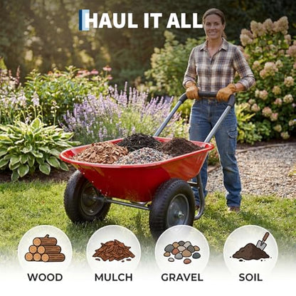 Garvee Wheelbarrow Garden Cart, Heavy Duty Home Utility, Dual-Wheel Home Garden Yard Utility Wheelbarrow Cart with Built-in Stand, (Red) - color: Red
