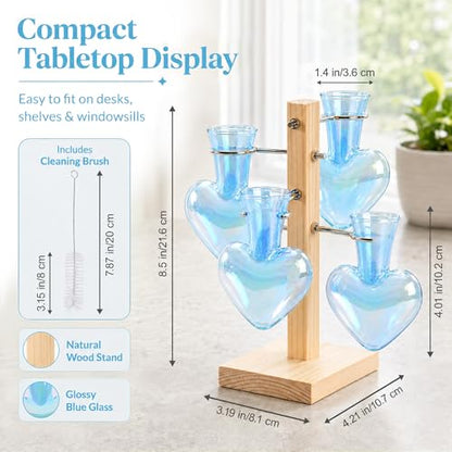 Nacome Plant Terrarium Propagation Stations: Blue Vase with Wooden Stand - color: Blue