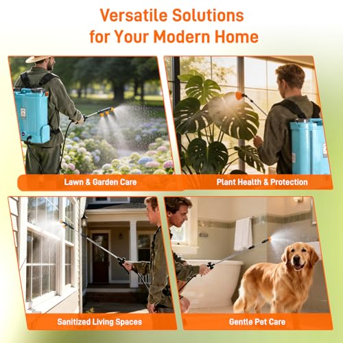 Backpack Garden Sprayer, 4.2 Gallon Electric Weed Sprayer w/ 5 Nozzles, Stir & Pressure Adj, Telescopic Wand, Battery Indicator, Battery Powered Rechargeable Auto Pump Sprayer for Yard, Lawn