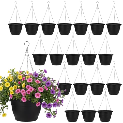 20 Pack Hanging Planter Basket 10 Inch with Drainage Tray - color: Black, size: 10 Inch