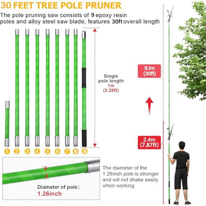 30 Feet Tree Pole Pruner Manual Branches Trimmer Tree Branch Garden Tools Loppers Hand Pole Saws Extendable Height Adustable System for Sawing and Shearing - size: 30FT(with branch scissors)