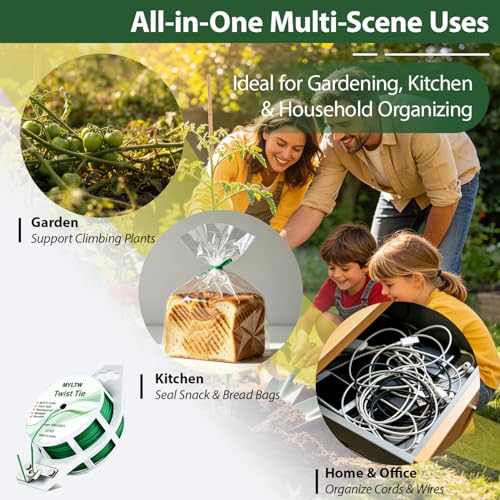 100m Garden Cable Ties & Cutters, Reusable Green Wire Twist Ties for Climbing Plants & Home Organization - size: 50M Garden Tie