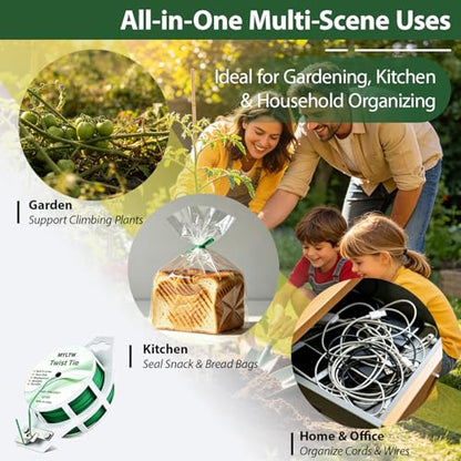 100m Garden Cable Ties & Cutters, Reusable Green Wire Twist Ties for Climbing Plants & Home Organization - size: 50M Garden Tie