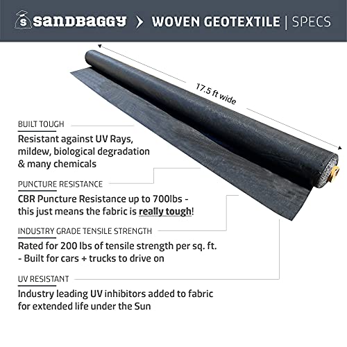 Sandbaggy 17 ft x 100 ft Landscape Fabric, Extra Wide Heavy Duty Weed Barrier Fabric, 100% Virgin Polypropylene Ground Cover for Organic Gardens, Farm Rows, Pathways, Mulch and Gravel - size: 3 oz - 17.5 ft x 100 ft Roll