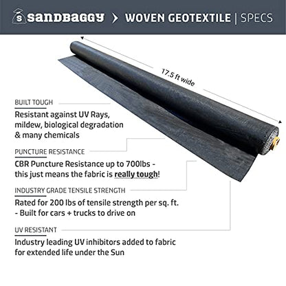 Sandbaggy 17 ft x 100 ft Landscape Fabric, Extra Wide Heavy Duty Weed Barrier Fabric, 100% Virgin Polypropylene Ground Cover for Organic Gardens, Farm Rows, Pathways, Mulch and Gravel - size: 3 oz - 17.5 ft x 100 ft Roll