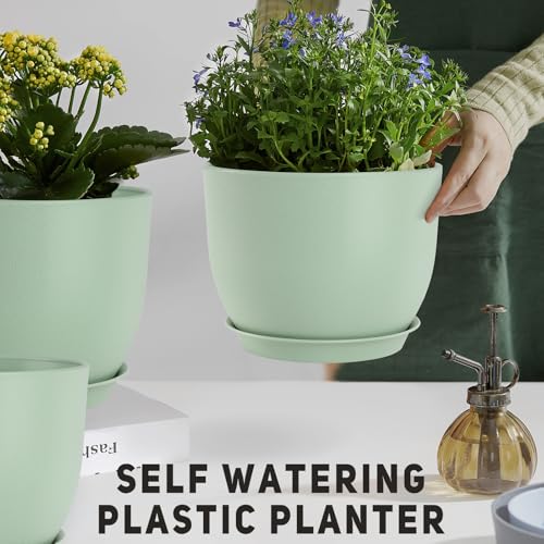 YNNICO Plant Pots 10/9/8/7.5/7 inch with Multi Mesh Drainage Holes - color: Green, size: 10/9/8/7.5/7 inch