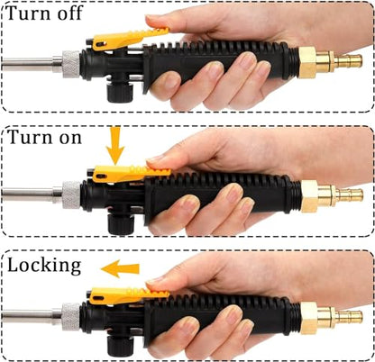 Hbaushun 28 Inch Sprayer Wand,1/4" & 3/8" Brass Barbs Universal Hose Sprayer Wand Replacement,Stainless Steel Sprayer Wand with Shut off Valve 2 Hose Clamps and 1/2" Hose Quick Connector