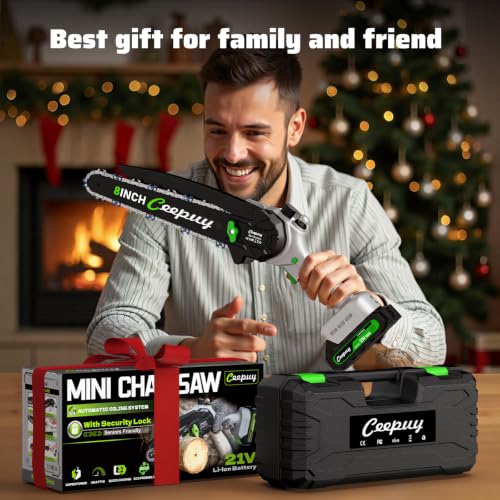 CEEPUY Mini Chainsaw Cordless, 8/6 Inch Portable Electric Chainsaw with Automatic Oiler/Security Lock/Battery Powered Small Handheld Saw for Trees Branches Trimming,Wood Cutting - size: Light Gray 6/8-inch
