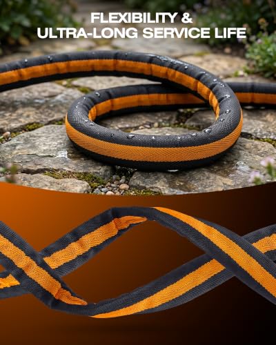 Garden Hose 50 ft, Flexible Lightweight Fabric Water Hose, Kink Free - color: Black-Orange, size: 50 FT