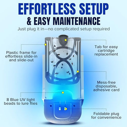 2 Fruit Fly Traps & 10 Adhesive Cartridges, Indoor Plug-in Bug Catcher, UV Light Fly Trap Captures Fruit Flies, Gnats, Houseflies, Moths, and Flying Insects for Kitchen, Bathroom, Plant Areas - size: 2 Devices + 10 Refill Cartridges