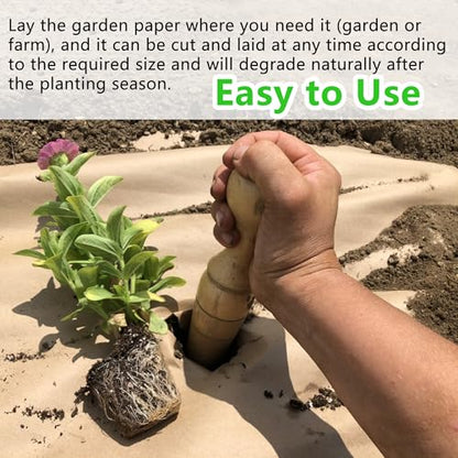 Biodegradable Weed Barrier, 4 x 100 Ft Heavy Duty Garden Paper Biodegradable Landscape Fabric Paper Garden Mulch Rolls Weed Barrier for Weeds, Paper Mulch Rolls Garden Paper for Outdoor Garden Lawn - size: 4x100ft