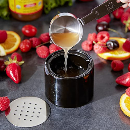 RSVP Reusable Ceramic Fruit Fly Trap for Indoors – Kitchen Fly Catcher Jar with Stainless Steel Vent Lid, Eco-Friendly & Dishwasher Safe Design, Uses Natural Vinegar Bait (Black)