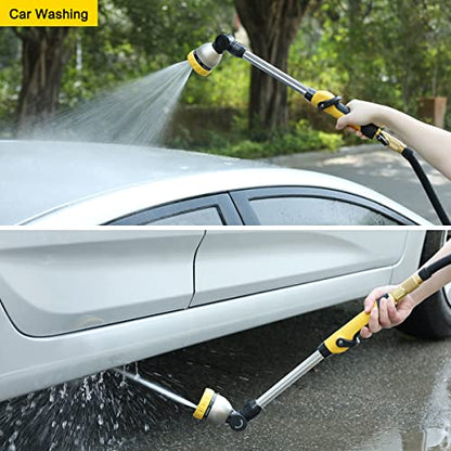 FANHAO 16 Inches Garden Watering Wand, 180° Rotating Head Hose Wand with Thumb Control Shut Off Valve 8 Patterns Heavy Duty Garden Hose Nozzle Yellow - color: Yellow