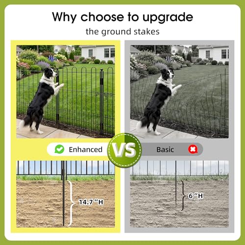 Bepatio Garden Fence with Gate, 5 Panels 24in x 10ft Metal Animal Barrier - size: 5 Panels 24in(H)x10ft(L)-With Gate