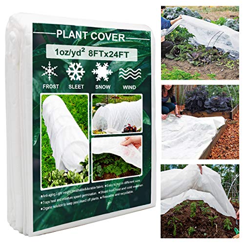 Plant Covers, 8Ft x 24Ft Reusable Floating Row Cover, 1oz Freeze Protection Plant Blankets for Cold Weather, Garden Winterize Cover for Winter Frost Protection, Thickened 1 oz Garden Quilt Cover - size: 8ftx24ft