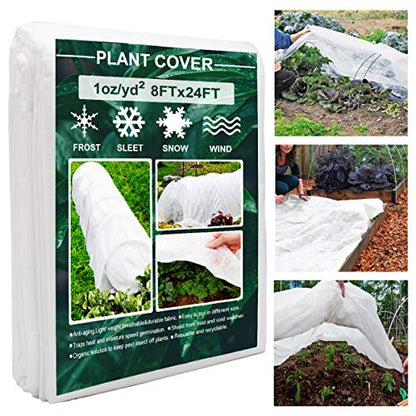 Plant Covers, 8Ft x 24Ft Reusable Floating Row Cover, 1oz Freeze Protection Plant Blankets for Cold Weather, Garden Winterize Cover for Winter Frost Protection, Thickened 1 oz Garden Quilt Cover - size: 8ftx24ft
