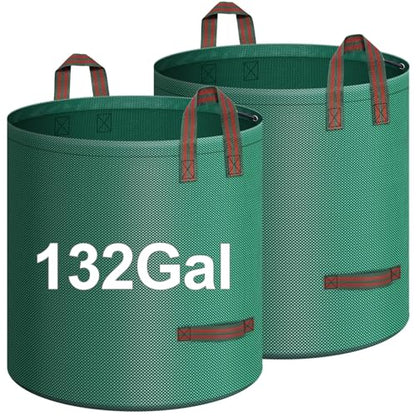 Leaf Bags, 2-Pack 132 Gallons Reusable Yard Waste Bags with 4 Handles