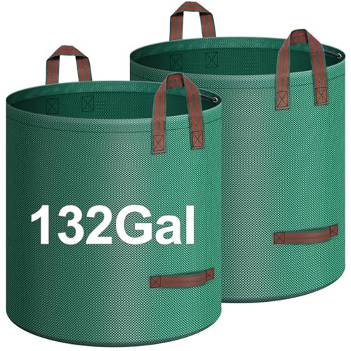 Leaf Bags, 2-Pack 132 Gallons Reusable Yard Waste Bags with 4 Handles