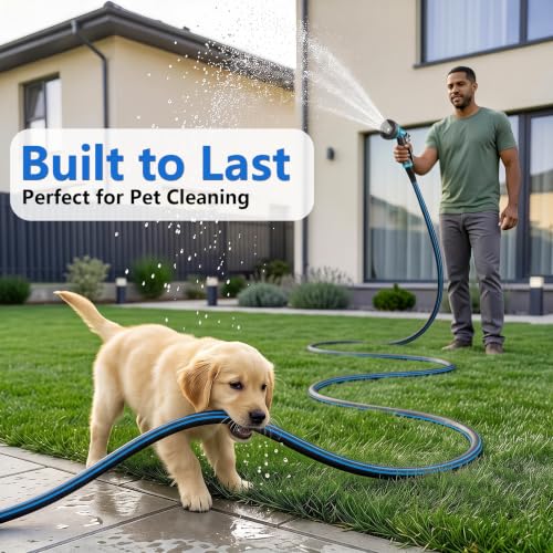 Heavy Duty Garden Hose 50FT, Durable Hose With 10-Pattern Spray Nozzle - color: Blue, size: 50FT