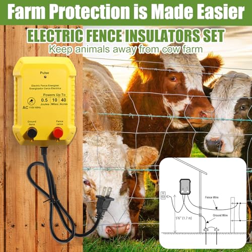 MorningRo Electric Fence Charger Kit 10 Mile 0.5J 50 Insulators 250ft Wire - style: 0.5 Joule