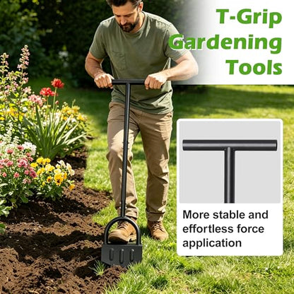 Lawn Edger Tool – Half Moon Edger with Wide Footplate, Manual Hand Metal Yard Garden Flower Bed Weed Landscape Grass Edger for Sidewalk, Garden Border and Cable Burying Long Handle 40"