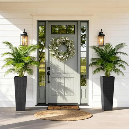 Greesum 32 Inch Tall Plastic Planters with Rattan Texture – Set of 2, Black - color: Black, size: 32" without Tray