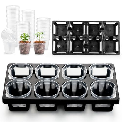 8 Cell Nursery Pot Trays 10 Pack (12"x6"x2") with 2.5 inch (6.5CM) Round Seedling Pots 80pcs (Clear), Plastic Seed Starter Tray with Removable Drain Holes for Carrying and Holding Plant Pot