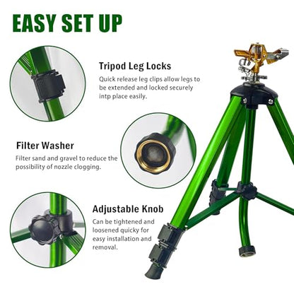 LIULO TOOL Impact Sprinkler on Tripod Base, 6 Pack Tripod Sprinklers with Brass Head, 360 Degree Large Area Irrigation with Extension Legs Flip Locks, Heavy Duty 3/4" Connector for Lawn Yard Garden - size: 6 Pack