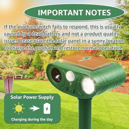 Solar Ultrasonic Animal Repellent Outdoor with Motion Sensor Strobe Light - color: 2PCS white and Red lights flashing