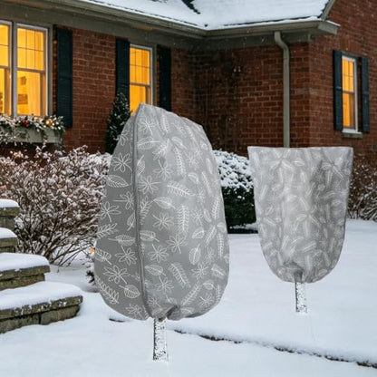 Homimp Plant Covers Freeze Protection,2 PCS Frost Covers with Zipper Drawstring (71" x 82.7") Plant Protection Cover Bags for Outdoor Winter Frost Cold Weather Shrubs Trees Jacket Covers,Grey Print - size: 71"W x 82.7"H